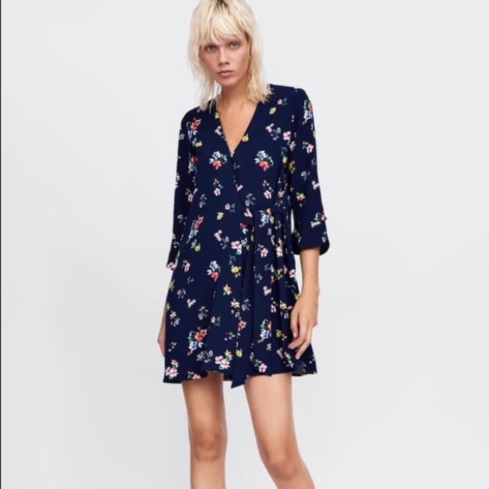 Zara Navy Floral Wrap Dress